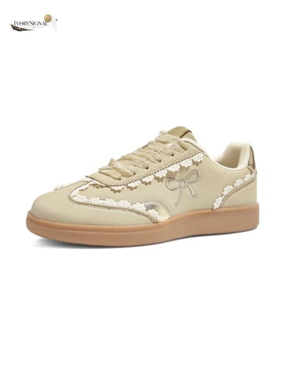Women's Ballet Lace Sneakers Organza Ribbons Faux Leather Slip Resistant